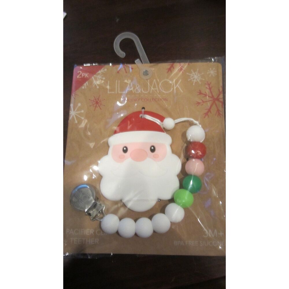 Lila & Jack Holiday Christmas Santa Pacifier Clip & BPA Free Silicone Teether